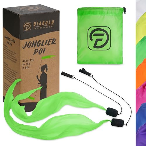 Diabolo Freizeitsport -Paire de Poi Lumineux UV - Vert - 60 cm - Ailes d'ange - Spiral Pois - Soft-Pois - Sac de Transport inclu - Idéal pour débutants et Professionnels