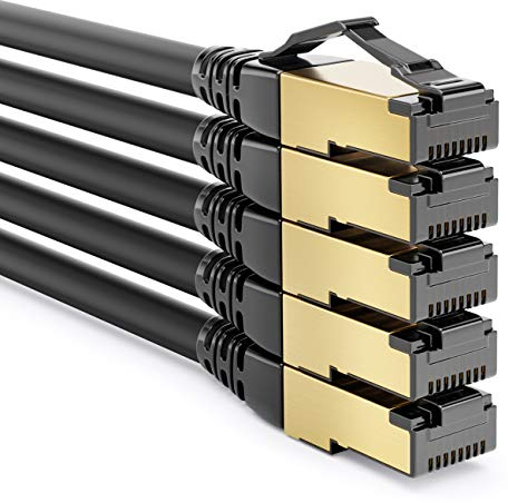 deleyCON 5x 1m CAT8.1 Patchkabel Netzwerkkabel Datenkabel S/FTP PIMF 2000 MHz 40 Gbit RJ45 LAN DSL Kabel CAT.8 Ethernet Kabel RJ45 Stecker - Schwarz