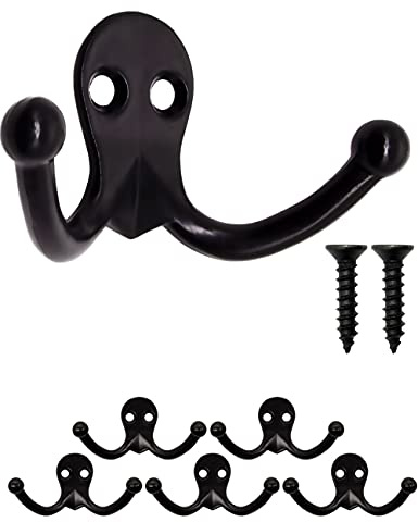 Fuxxer Massive Antik Doppel-Haken, Garderoben-Haken, Eisen-Haken, Schwarz, 5er Set