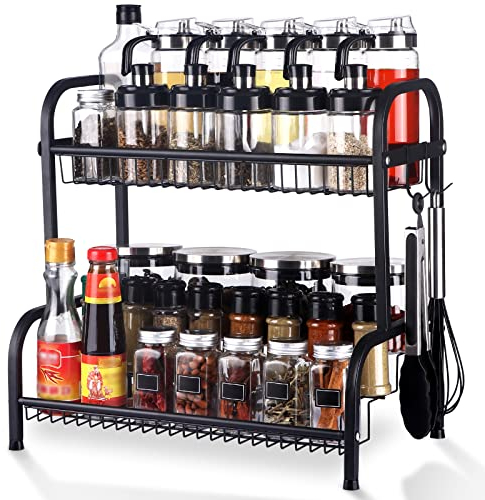 Uponer Gewürzregal metall, 4 Entagen Schawarz Gewürz Organizer Regal stehende für Küchen Küchenregal aus Metall Küchenarbeitsplatte Organizer für Aufbewahrung von Verschiedene Größen von Gewürzen