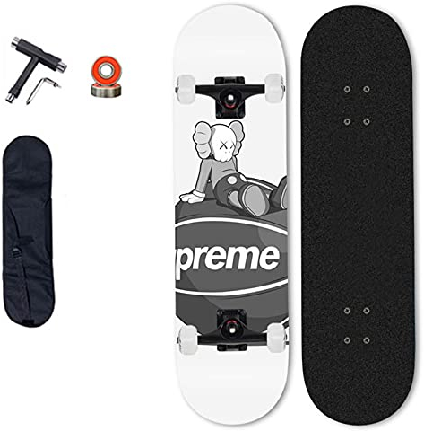 VOMI 31 x 8 Zoll Skateboard Anfänger Komplettboard, ABEC-7 Kugellager 7-lagigem Ahornholz Doppel-Kick Deck Concave Longboard mit All-in-one Skate T-Tool und Rucksack für Männer Frauen Kinder Jugend,C