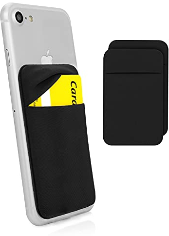 MyGadget 2X Cartera con 1 Bolsillo para Funda Móvil - Tarjetero Adhesivo para Smartphone - Porta Tarjetas de Crédito con Bloqueo RFID - Card Holder - Negro
