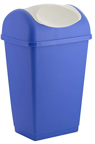 axentia Cubo de Basura Tapa abatible, Cubo de Basura de plástico para la Cocina y el baño, Cubo de Basura con Tapa abatible, Capacidad: Aprox. 50 litros, Azul/Blanco