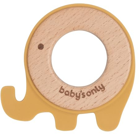 Baby's Only - Beißring Elefant - Greifling Baby - Bietet viele Vorteile - Kindersicher Beißspielzeug - Holz und Hochwertigem Silikon - Ab 0 Monate - Ocker