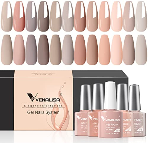 UV Nagellack Set,VENALSIA Gellack Natur rosa grau Gel nude Jelly Transparent rosa nudefarben Langlebiges Pastell Gel für DIY Nageldesign