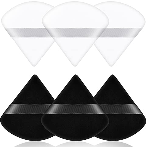 AUAUY 6 PCS Dreieck Makeup Puderquaste, Gesicht Schwämmchen Powder Puff, Waschbar Wiederverwendbar Makeup Sponge, Nass Trocken Make up Werkzeug für Loses Puder oder Foundation Rouge (3 Schwarz+3 Weiß)
