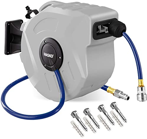 MASKO® Avvolgitore per tubo ad aria compressa automatico Attacco 1/4 - Avvolgitubo Portatubo a muro Avvolgitore per tubo Avvolgitore per tubo ad aria compressa, Grigio, 20m