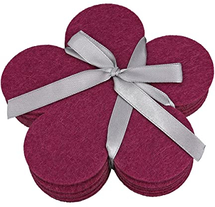 GILDE Posavasos de fieltro, diseño de flor, magenta, 6 unidades, aprox. 11 x 11 cm x 3 mm, lavable a 30 °C