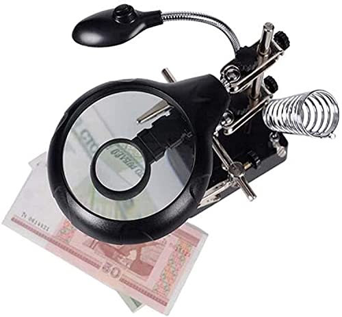 HWSY Loupe Loupe Loupe avec lumière LED sur Support Bras de Serrage Mains Libres Table en Verre illuminée Support de Lampe de Bureau Clip sur Pince en métal pour Lecture Loisirs Mode et Nature Vie