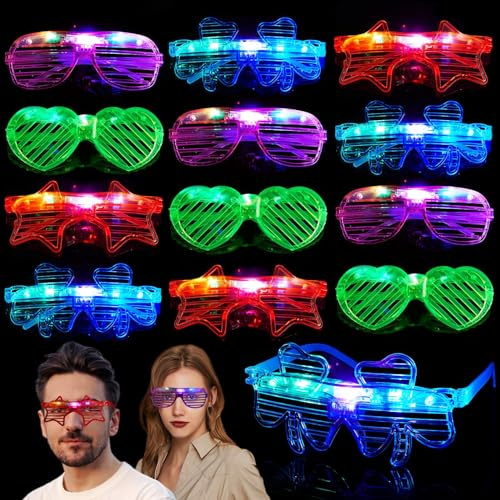 Mikulala 12 Pcs Light Up Glasses - Glow in The Dark LED Glasses in 3 Styles for Adults, Neon Party Favours & Gifts