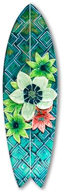 DECLINA Dekoratives Surfbrett, Wanddekoration, Druck auf Aluminium, tropischer Stil, 100 x 30 cm