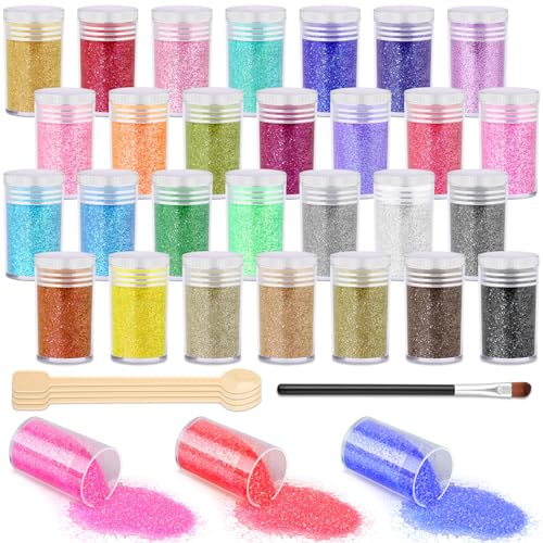 DYESMEE pysselglitterpulver, 28 färger extra fint glitter för epoxiharts, skimrande glitterpulver för hantverk, nagelkonst, kropp, smink, mugg, färg, slim, ornament, kort