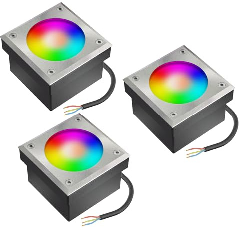 ledscom.de 3x LED pavé NEOLUM pour l'extérieur, IP67, anguleux, 10 x10cm, ampoule GX53 RGB incluse, 670lm, Smart Home