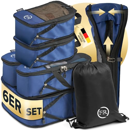 FiRiO® Compression Packing Cubes Set für mehr Platz in Rucksack & Koffer I Packwürfel mit Kompression als perfekter Backpack Organizer I Packtaschen Set inkl. Kompressionstasche mit Nassfach (6 Stk)