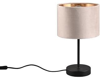 lightling Modern Tischlampe Julia mit Schnurschalter, Schirm aus Samt, Indoor, exkl.1 x E27 max. 40W, Ø 30 cm, Höhe 20 cm, Metall, Beige
