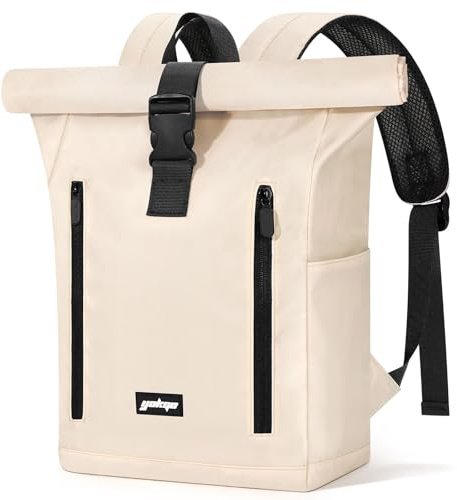 YOKGO Zaino da Viaggio, Zaino Rolltop Backpack per Laptop Porta PC 15,6 Pollici, Zaino Università Zaini Antifurto Espandibile 18-25L per Donne Uomini Zainetto Daypack Casual per scuola, Lavoro Beige