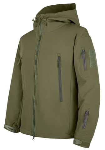 MXETWJEL Mens Softshell Waterproof Jacket Full Zip Tactical Jackets Outdoor Hooded Windbreak Coat Elasticated Plain Military Work Hoody Tops Autumn Warm Hiking Outerwear for Fishing Hunting Climbing