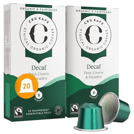 Cru Kafe Organic Decaf Espresso Single-Serve Organic Arabica Coffee Pods (20 Pods) Compatible with Nespresso Original Line