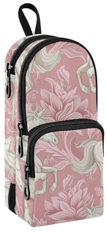 Trousse à crayons de grande capacité avec compartiment en forme de cheval et fleur rose pour étudiants, fournitures scolaires, fournitures de bureau, travail, Cheval Fleur Rose, Taille unique,