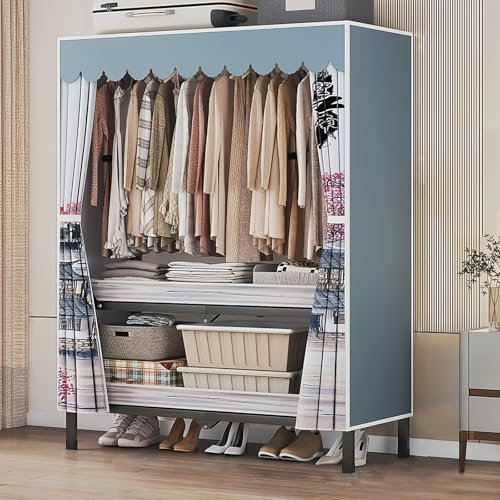EZZPGDKU Stoffschrank Mit Kleiderstange Stabil, Kleiderschrank Stoff, Faltschrank 194x47x174 cm, Wardrobe Closet, Für Schlafzimmer, Ankleidezimmer, Kleidung Schrank Tragfähigkeit 100 Kg