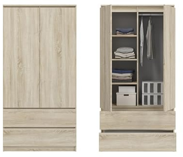 Home Collective Kleiderschrank Schrank Mehrzweckschrank Haushaltsschrank 90x50x180 cm (BxTxH) mit 2 Schubladen, 3 Einlegeböden & Kleiderstange – robust, platzsparend & vielseitig | Sonoma