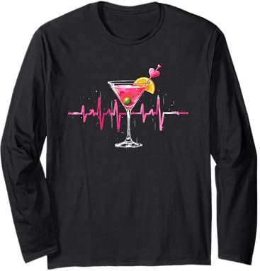 Cocktail Glass Heartbeat Martini Drinking Art Long Sleeve T-Shirt