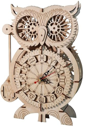 Music Park 3D Wooden Puzzles for Adults Owl Clock Mechanical Model Kits to Build Handmade Craft Unique