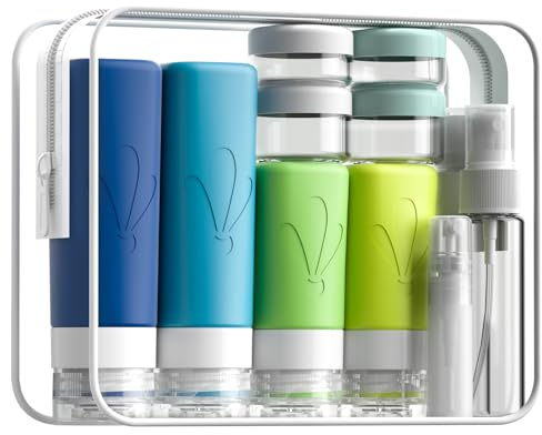 INSFIT 17 Pièces Flacon Voyage, Kit Avion Contenant Silicone Réutilisable | Kit Voyage Produit Toilette, Contenant 90ml Sans BPA, Trousse Toilette Recipient Voyage, Gel Douche Avion Accessoire Voyage