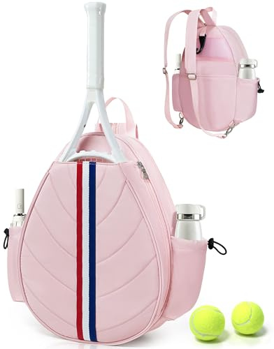 TBTOTRA Tennistasche, wasserabweisender Tennis-Rucksack für Damen und Herren, gestepptes Crossbody-Schlingen-Design für Tennis, Pickleball, Badmintonschläger, Rosa