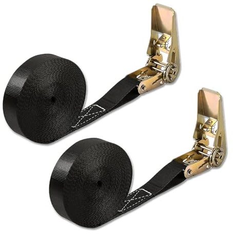 2 sangles à cliquet noires, sangle de tension robuste avec boucle à came, 2,5 cm x 6 m, adaptées pour les motos, voitures, remorques et usage domestique