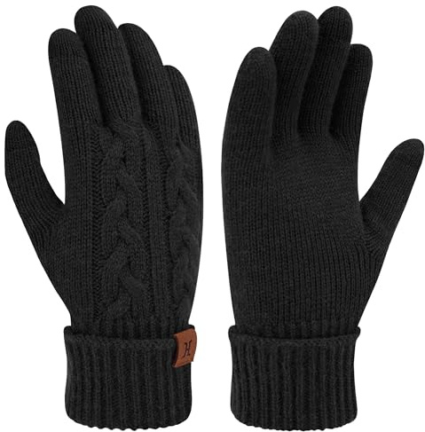 ZASFOU Damen Winter Touchscreen Handschuhe Warm Winterhandschuhe Thermo Zopfmuster Faltbare Manschette Strickhandschuhe für Frauen Geschenk