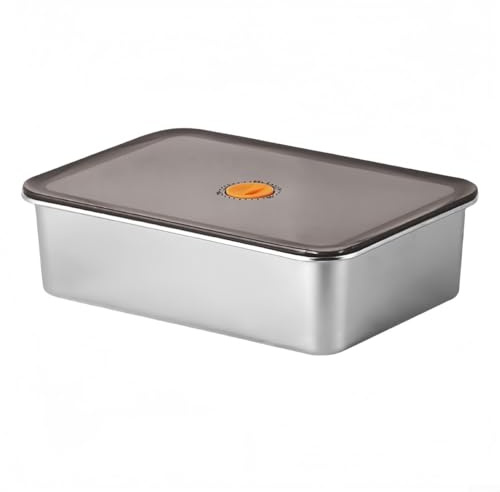 Contenitore per carne in acciaio inox con coperchio per frigorifero, grande capacità, con fondo rialzato per una conservazione sicura degli alimenti (30 x 21 x 8,5 cm)