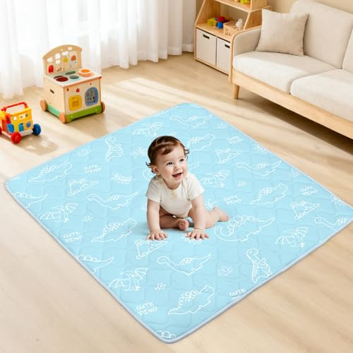 Tappetino per Giochi Bambino 127 * 127cm, Tappeto Attività Morbido con Imbottitura Spessa per Tempo a Pancia in Giù, Base Antiscivolo Sicura per Gattonamento, Dinosauri murali