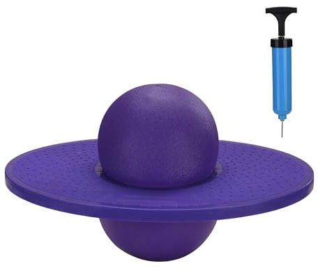 Relaxdays Pogo Ball für Kinder, bis 100 kg, Hüpfspielzeug Outdoor, lila | Hüpfball mit Platte, Balance, HBT: 25x39x28 cm