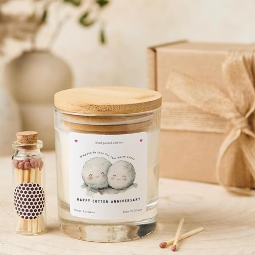 Pomchick - Cotton Anniversary Candle Gift Set for Wife Girlfriend Adorable Keepsake for 2nd Wedding Anniversary Wrapped in Love for Two Wonderful Years