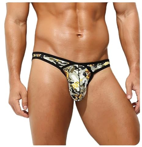 KAREN SPACE Mens Thong Underwear Sexy G String Stretchy All Day Comfort Male Lingerie Solid Bikini T Back Pants, Camouflage, M