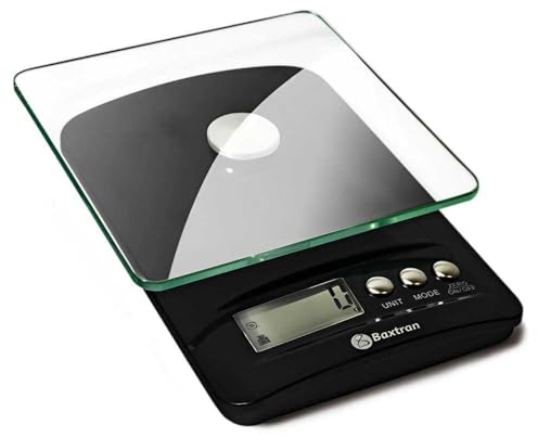 MBH - Balance de cuisine professionnelle jusqu’à 5 kg avec plateau en verre et écran LED. Balance compacte avec tare et arrêt automatique pour restauration, bar et pâtisserie (135x210x40 mm)
