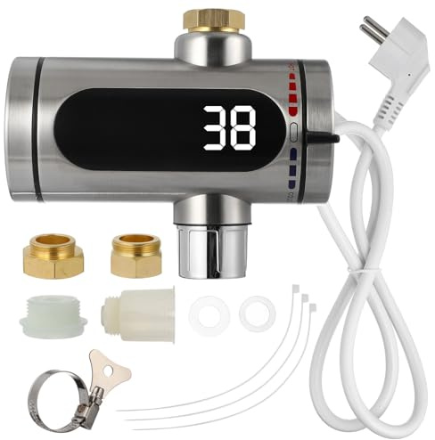 Edelstahl Elektrischer Warmwasserbereiter 1 Satz, Wasserhahn | Durchlauferhitzer mit LED Digitalanzeige, Wasserfest und Drehbar, für Küche und Patio