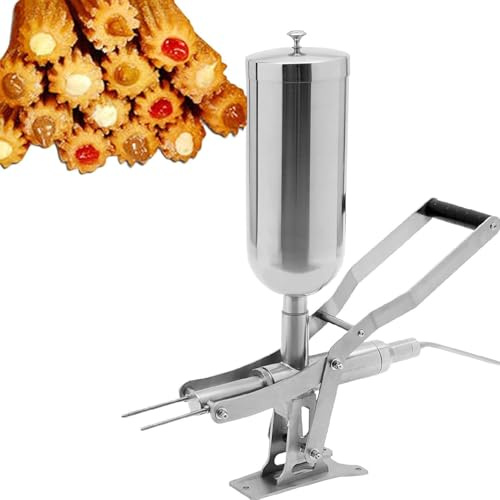 JIANGYUXINLI Riempitrice per Ciambelle Churro Commerciale da 5L | Siringa per Dolci Acciaio Inossidabile | con 1 Ugello Lungo E 3 Ugelli Corti | Ideale per Uso in Cucina e Ristorante