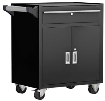 Zhaoj24-05 Cassetta degli Attrezzi Armadio portautensili Mobile for carichi Pesanti - Carrello Industriale in Acciaio con Ruote e 1 cassetto for Officina Riparazione(Nero)