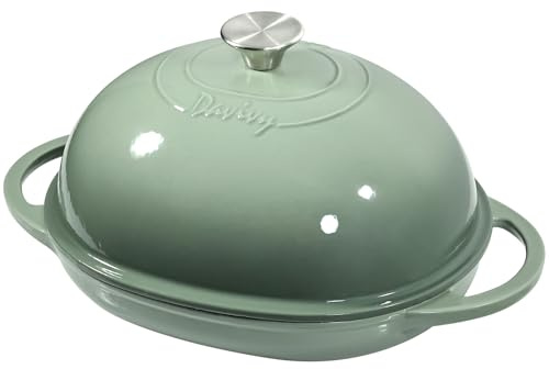 Davivy Forno olandese ovale in ghisa smaltata da 5,5 l, per pane a lievitazione naturale, pentola olandese con coperchio a cupola, pentola per il pane in ghisa (verde sale marino, standard)