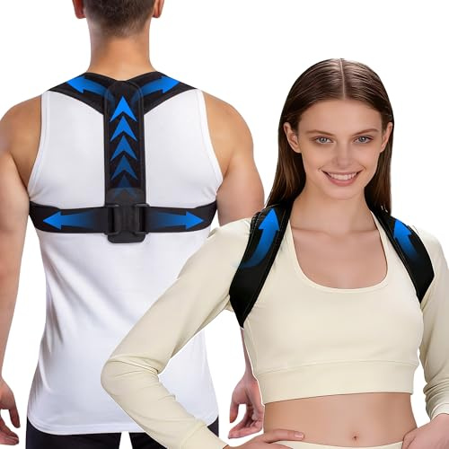 Lukvcoe Cinturón de soporte lumbar, corrector de postura para hombre y mujer, soporte recto ajustable para aliviar el dolor en el cuello y los hombros, correa de hombro transpirable para oficina y