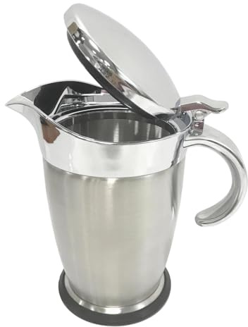 Insulated Gravy Boat with Lid, Stainless Steel Sauce Jug Thermal Pot Dispenser (6.7x6.4 in) for BBQ Restaurant Table