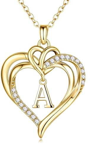 M MOOHAM Gold Kette mit Buchstaben Damen - 14K Gold Vergoldet Herz Halskette Damen Kette mit Buchstaben A-Z Geburtstagsgeschenk Personalisierte Geschenke für Frauen Mädchen Freundin Schmuck Frauen