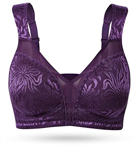 WingsLove Women's Full Cup Minimizer Bra Wide Straps Non-Wired No Padding Bra Comfort Plus Size (Purple 38G)