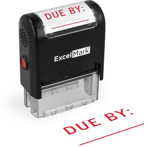 ExcelMark Due by Date - Self-Inking Rubber Stamp - A1539 Red Ink