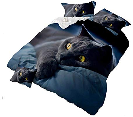 HOHAI 4 pezzi Dark Night Black Cat Set di biancheria da letto 3D Stampa Animali Set Copripiumino Matrimoniale Dimensioni Consolatore Copertura