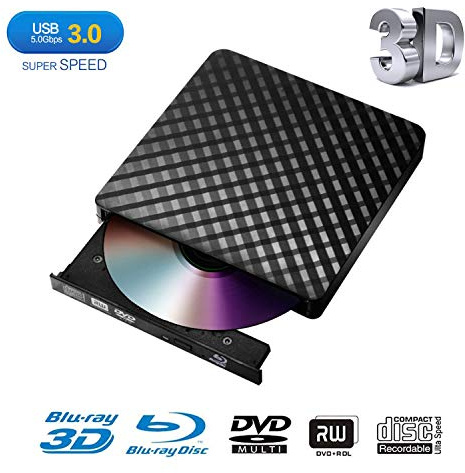 Xglysmyc External Blu Ray DVD Drive,Portable Ultra-Thin USB 3.0 External 3D Blu Ray CD DVD BD Burner DVD RW Player Writer Reader Disk for Mac OS Windows XP/7/8/10 MacBook PC iMac Laptop-Black