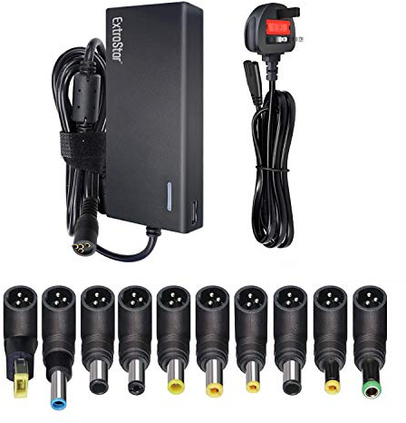 EXTRASTAR 90W Voltage Adapter, 15V-20V/MAX 4.5A Universal AC to DC Multi Power Adapter, Switching Built-in IC Power Supply with 10 Selectable Adapter Tips and 5V/2.1A USB port