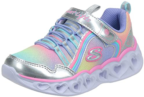 Skechers Heart Lights Rainbow LUX, Basket Fille, Argenté, 34 EU